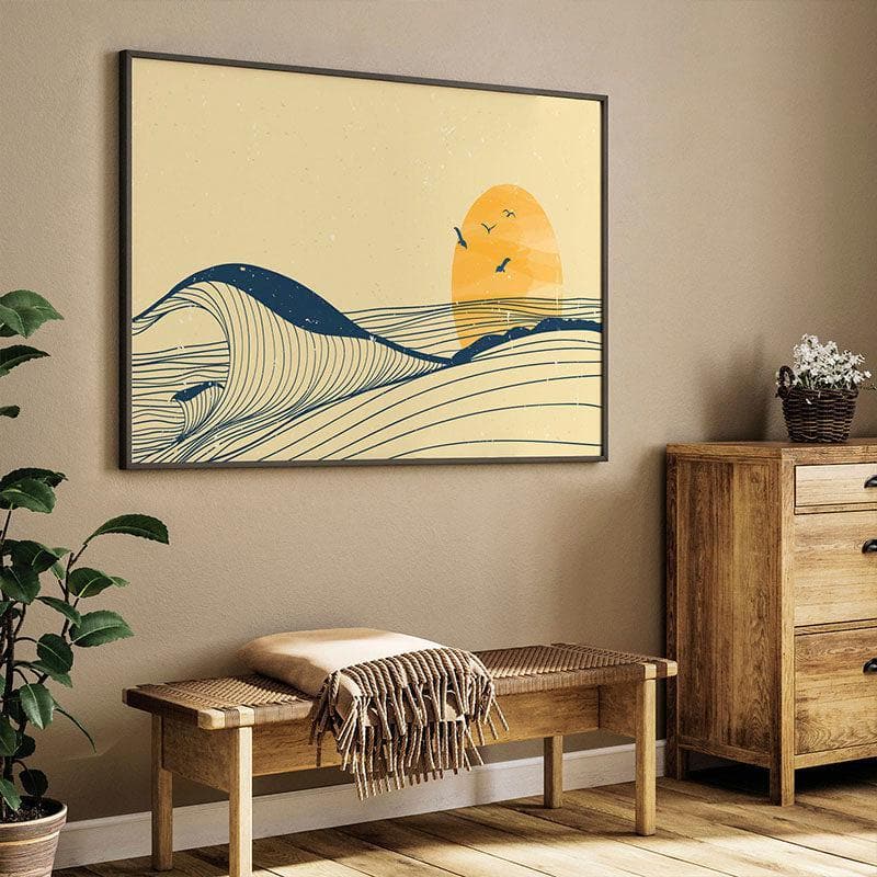Ocean Wave Landscape Canvas Painting - Black Frame