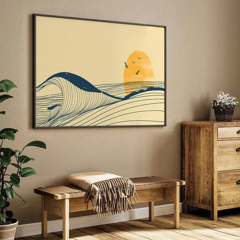 Ocean Wave Landscape Canvas Painting - Black Frame media 1