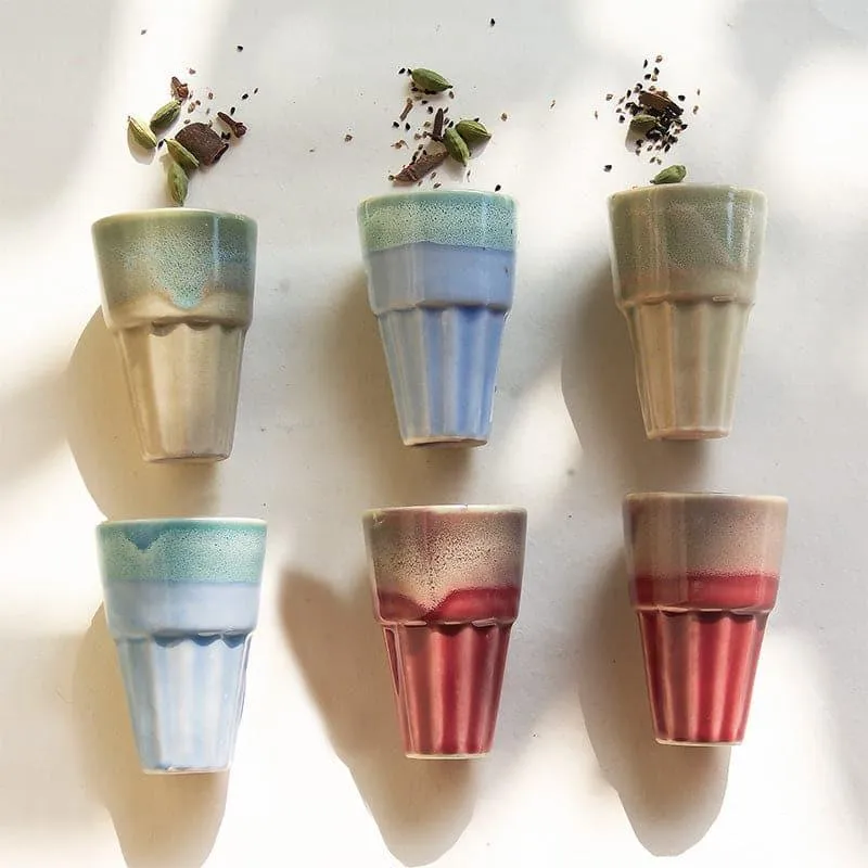 Handcrafted Multicolor Ceramic Kulhad - Set of Six media 1