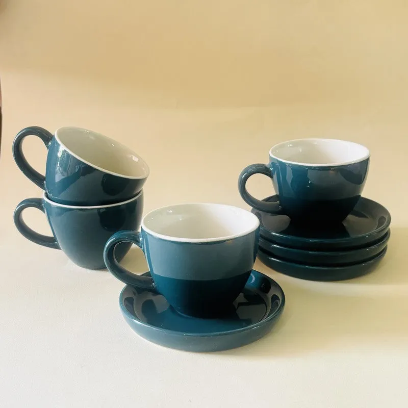 Ceramic Cup & Saucer (Deep Green/180 mL Each) - Set of Four media 5