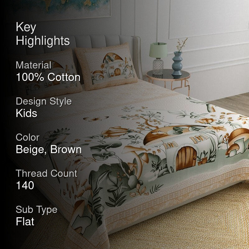 Forest Fairytale Kids Cotton  Bedsheet (Brown) - 140 TC media 2
