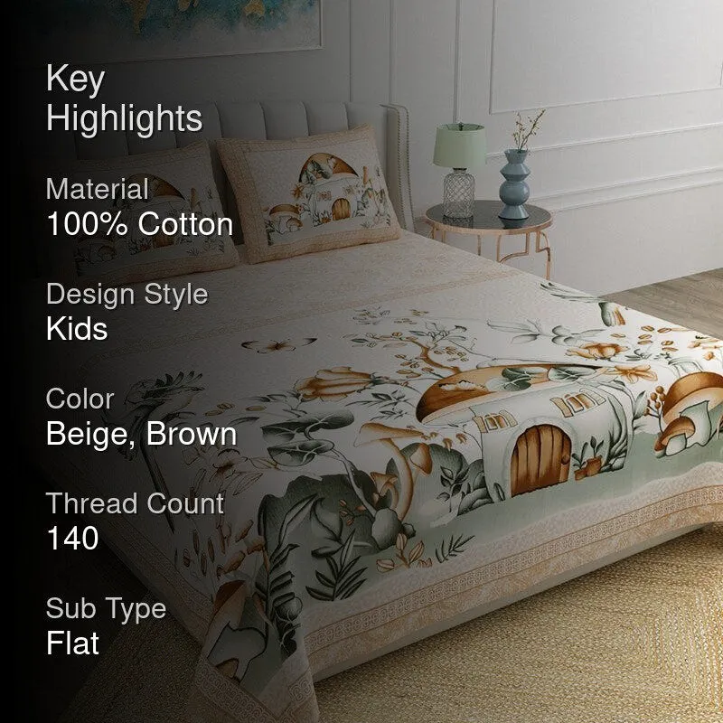 Forest Fairytale Kids Cotton  Bedsheet (Brown) - 140 TC media 2
