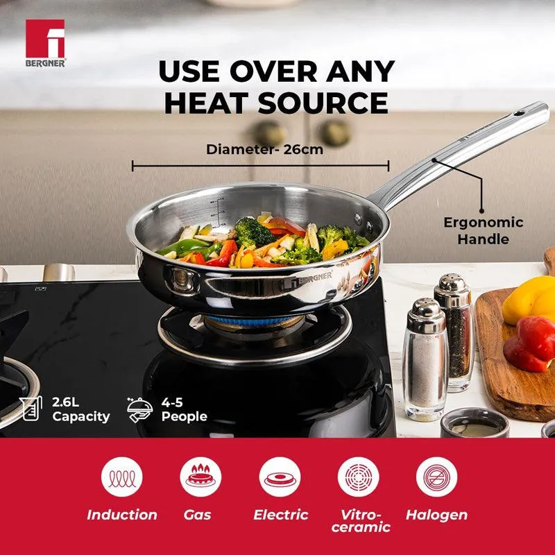 Bergner Induction Safe Frying Pan With Lid - 3000 ml/11 Inches media 1