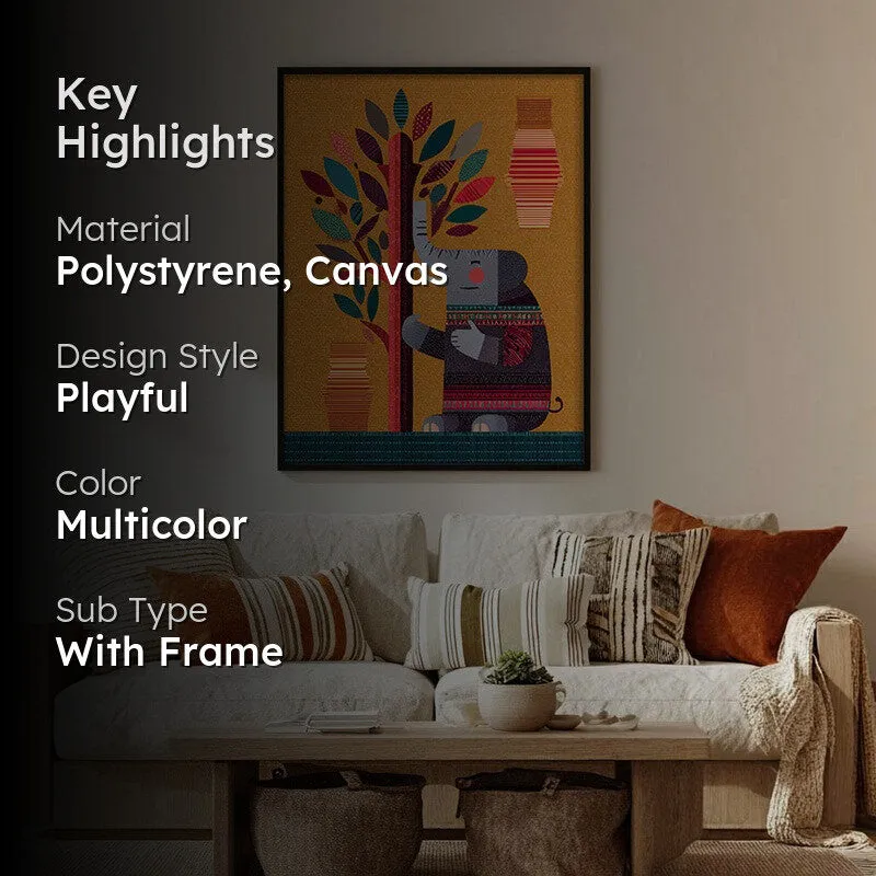 Playful Elephant Canvas Wall Painting With Black Frame media 2