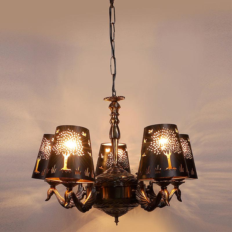 Tree Of Life Etched Mayoor Golden Antique Ceiling Lamp
