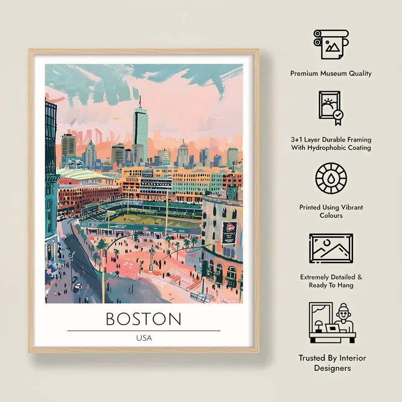 Vintage Boston Framed Canvas Archival Canvas Wall Painting - Natural Brown Frame media 8