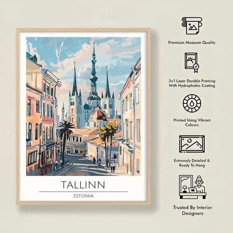 Vintage Tallin Framed Canvas Archival Canvas Wall Painting - Natural Brown Frame media 8