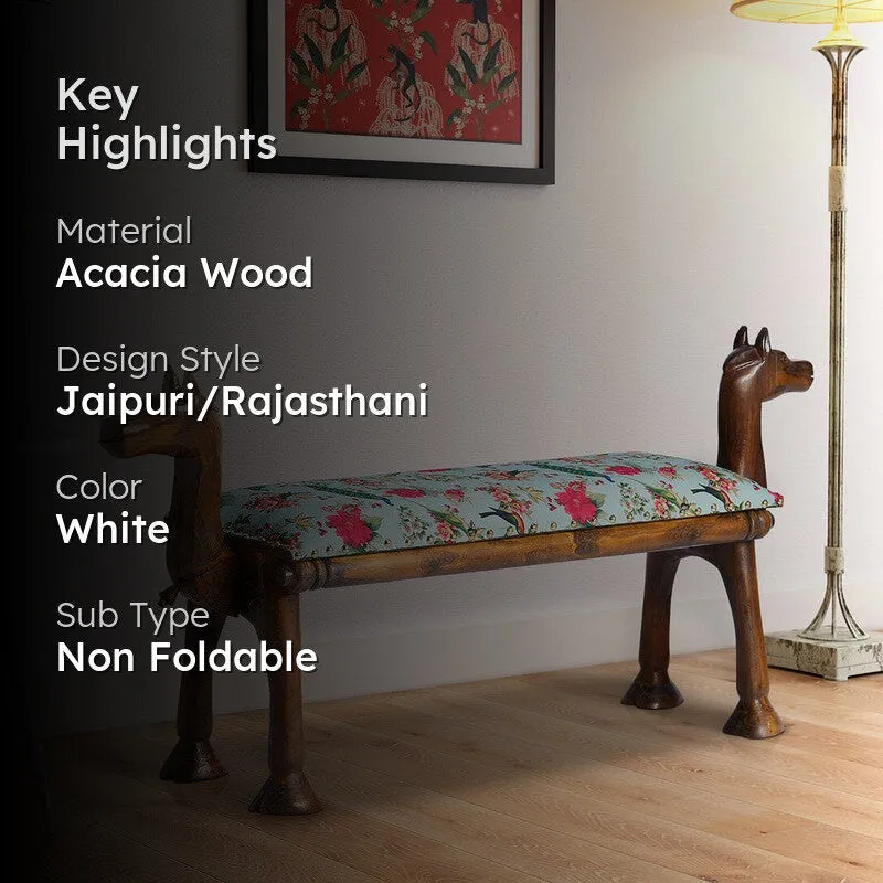 India Circus Acacia Wood Garden Animal Wooden Bench media 2