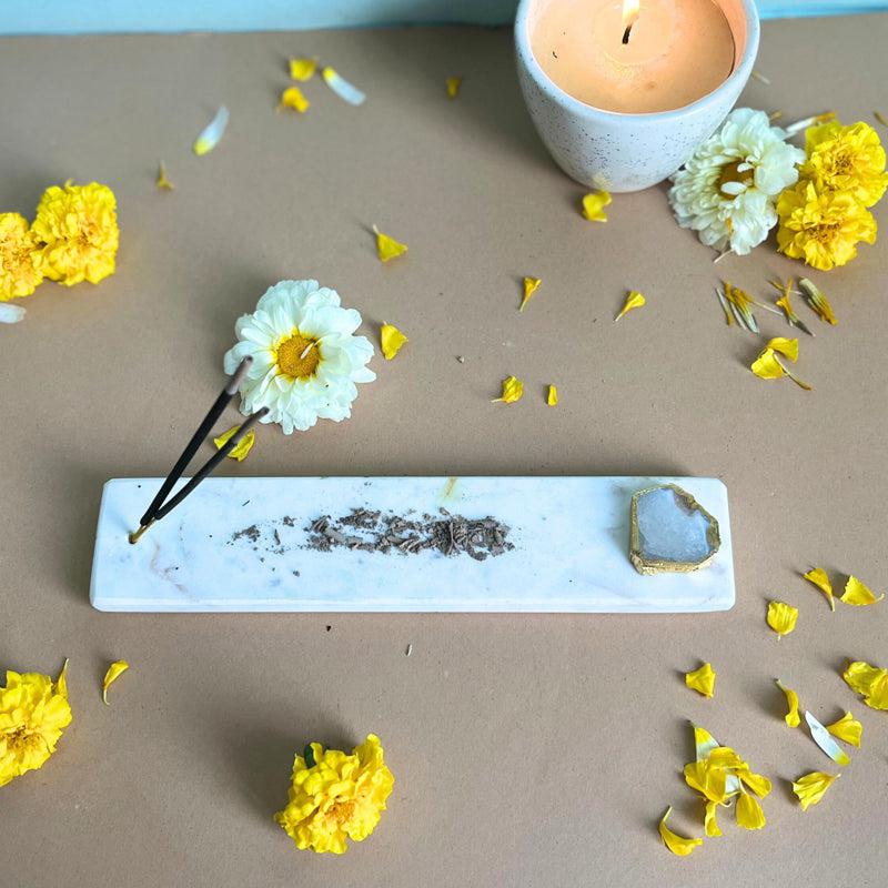 Taavi Handcrafted Marble Incense Holder With Agate Plating - White media 4
