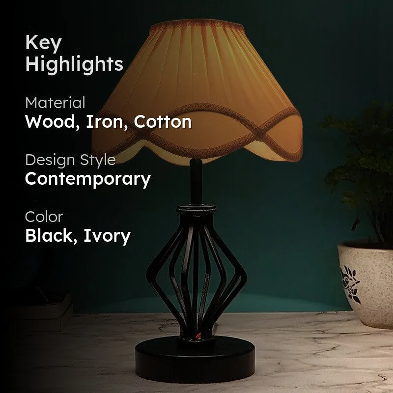 Auriosen Cotton Table Lamp With Wooden Base - Ivory media 2