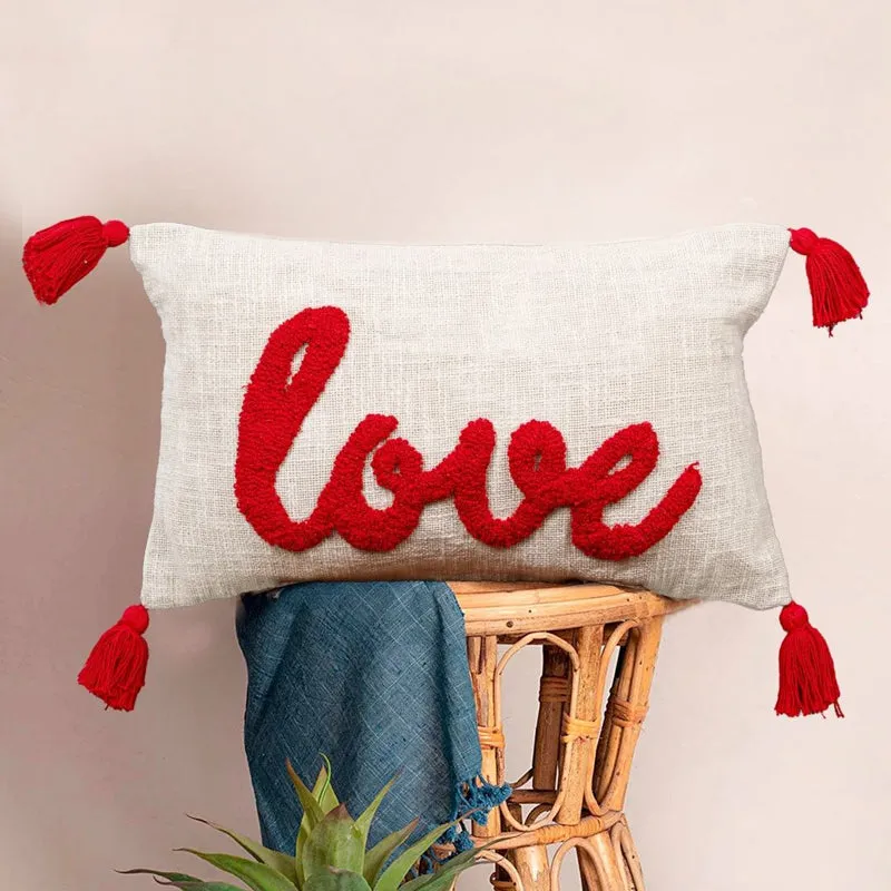 Love Tassle Tufted Cushion Cover Set (Red) - Set Of Two media 3