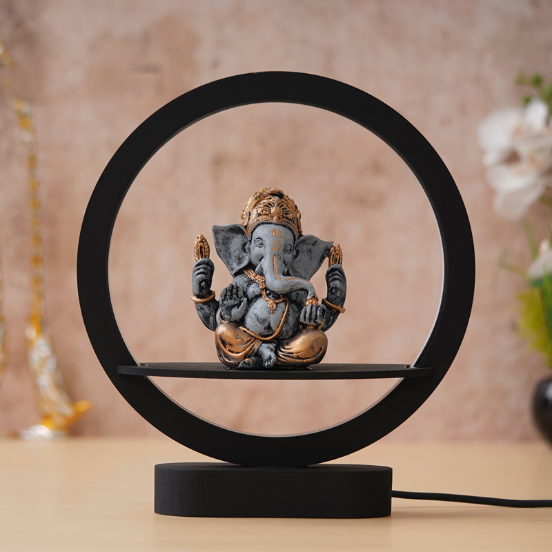 Bal Ganapati Circular LED Wooden Table Lamp - Blue media 3