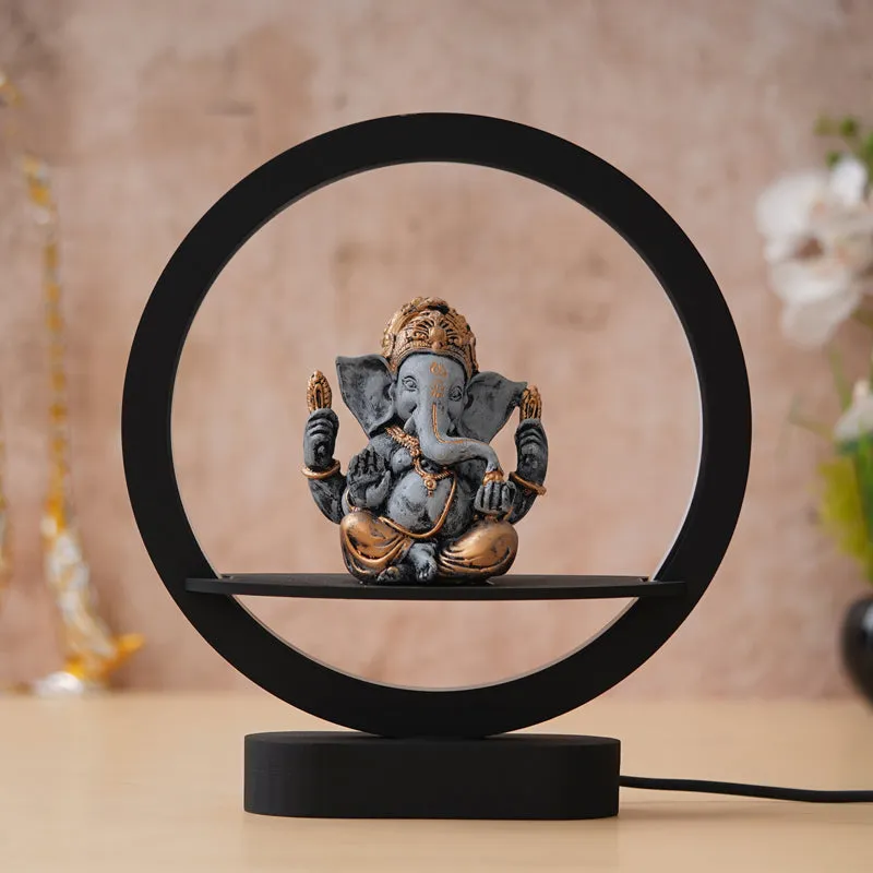 Bal Ganapati Circular LED Wooden Table Lamp - Blue media 3