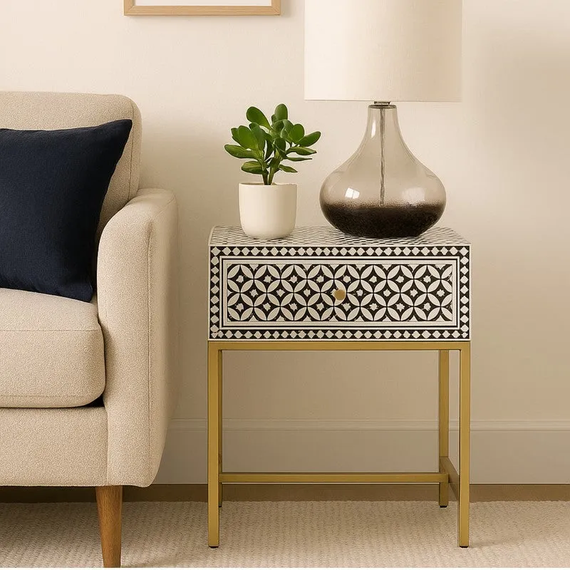 Serin Bone Inlay Bedside Table media 1