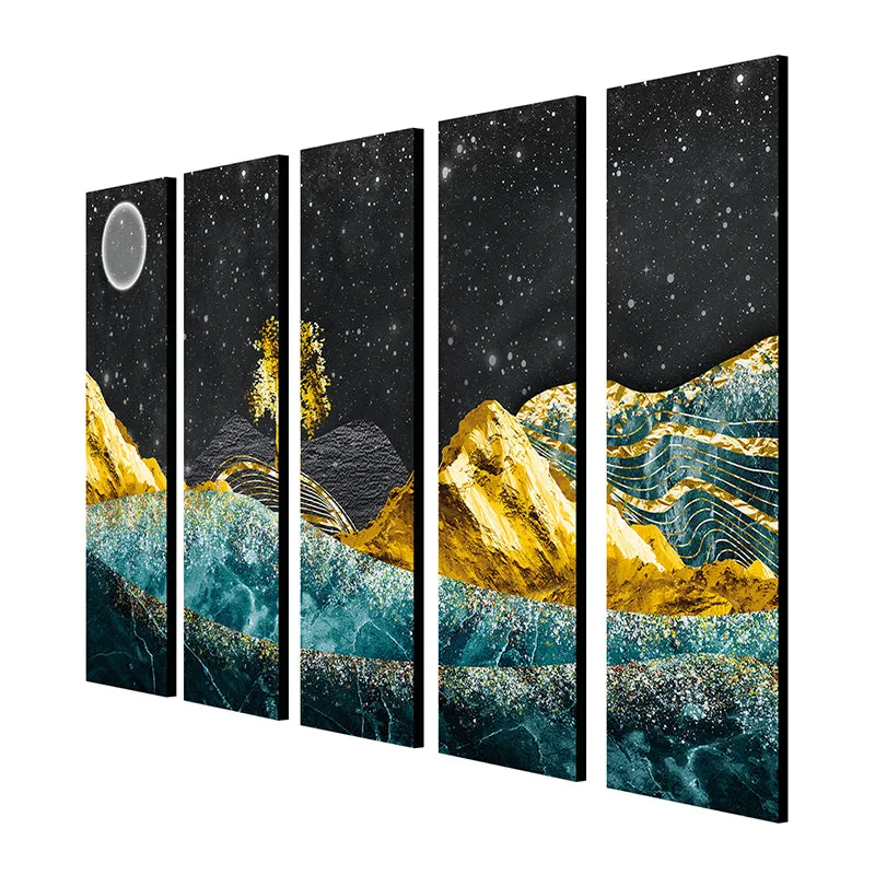 Golden Moonscape Canvas Wall Art - Set Of Five media 5