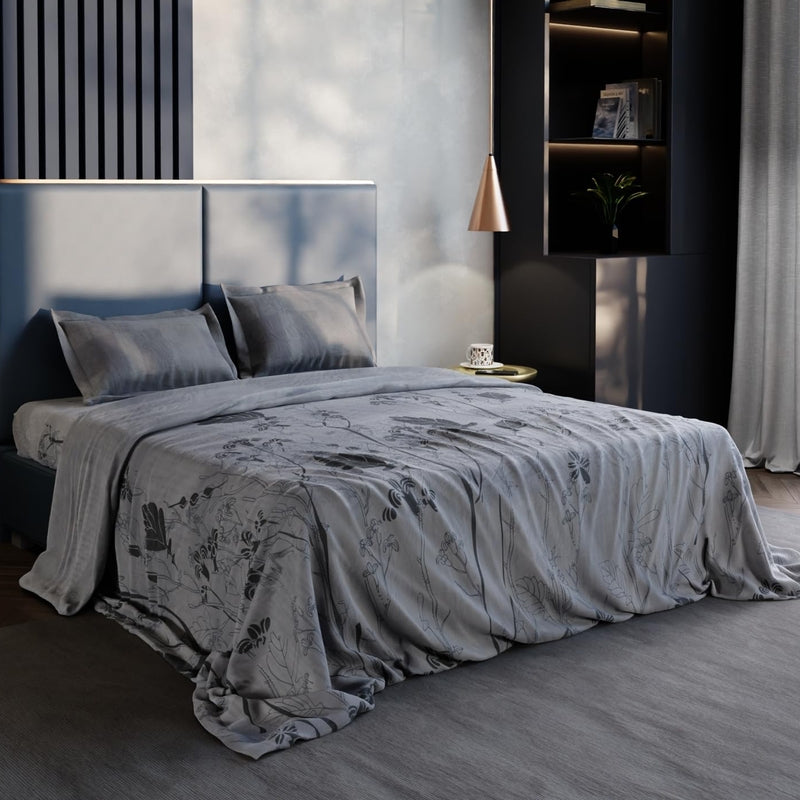Mist Ivy Pure Cotton Bedsheets (Grey) - 150 TC