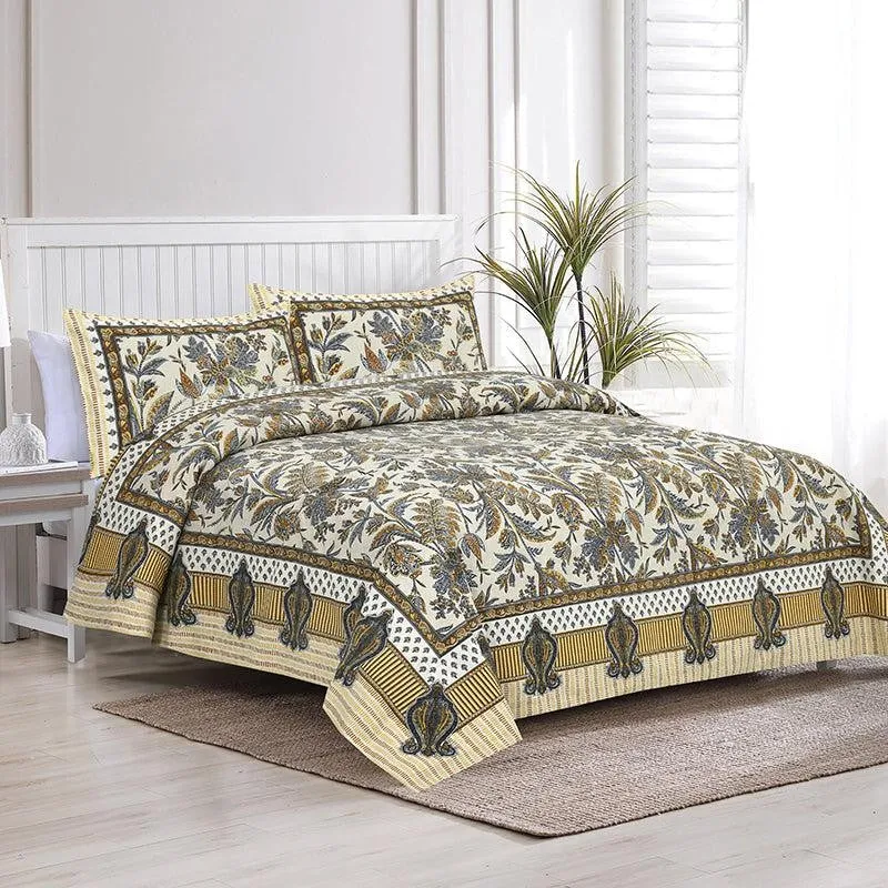 Mohitaa Printed Cotton Bedsheet (Yellow) - 160 TC media 1