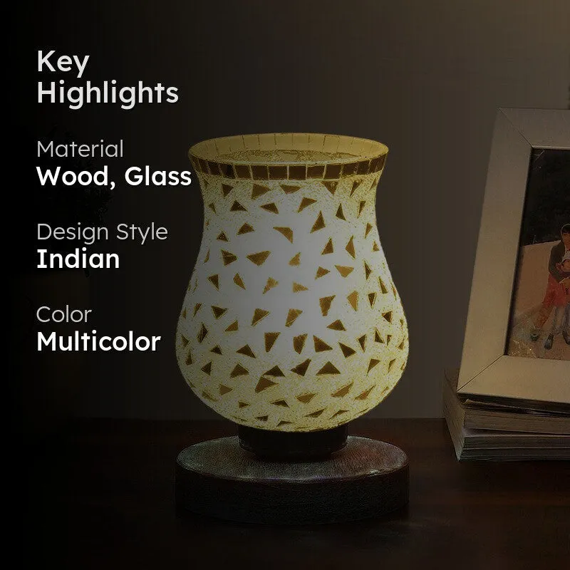 Bright Mosaic Glass Table Lamp With Wooden Base - Multicolor media 2