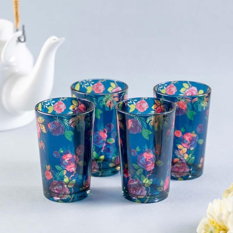 Misty Morning Roses Blue Chai Glass - Set of Four media 4