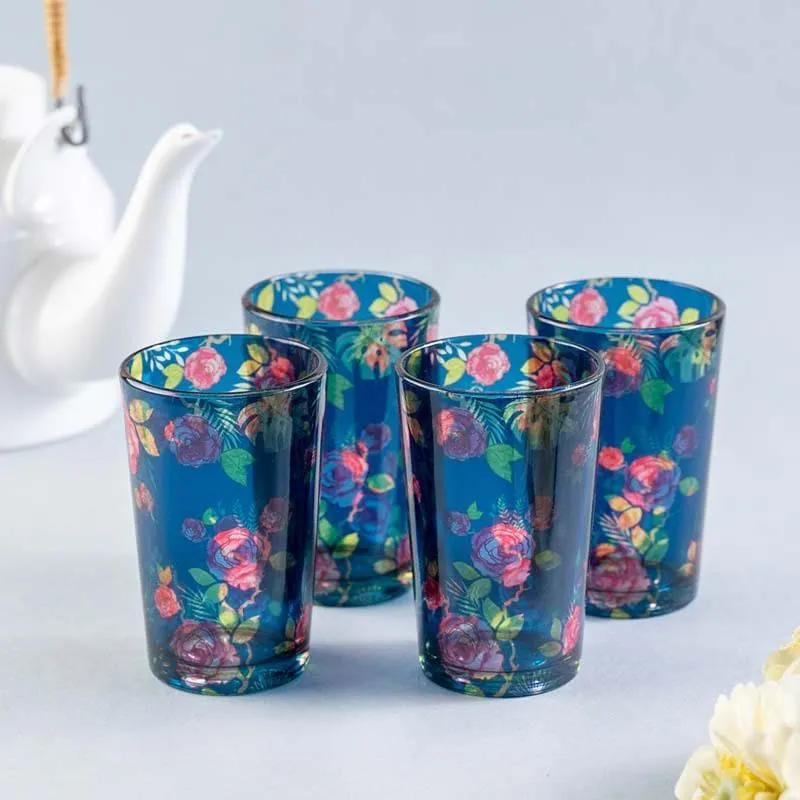 Misty Morning Roses Blue Chai Glass - Set of Four media 4