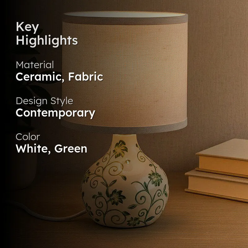 Corvella Ceramic Table Lamp - White,Green media 2