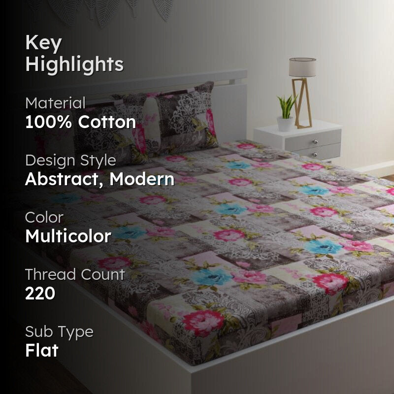 Ebba Floral Cotton Bedsheet (Grey) - 220 TC media 2