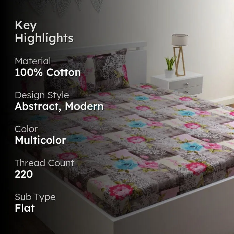 Ebba Floral Cotton Bedsheet (Grey) - 220 TC media 2