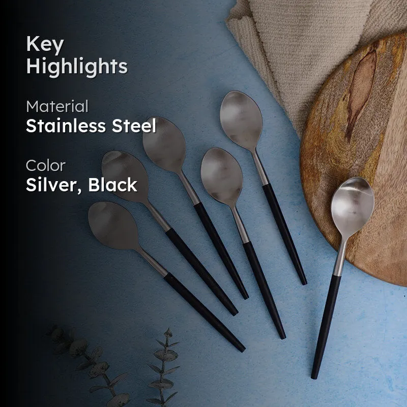 Stirling Stainless Steel Spoon Set (Silver & Black) - Set Of Six media 2