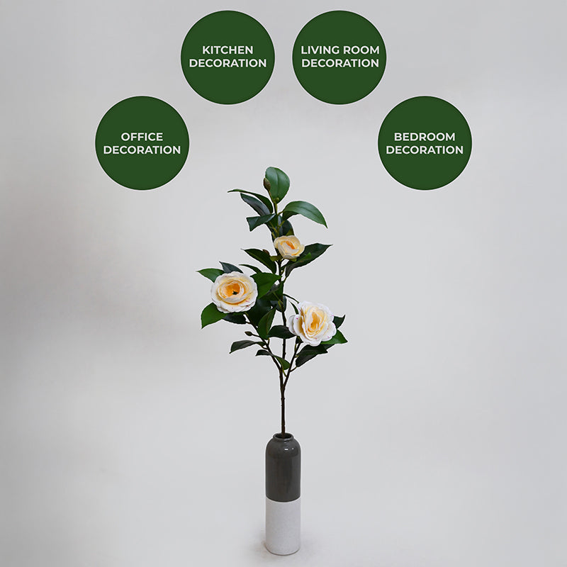 Edeina Artificial Rose Without Pot (Off White) - 3 Feet media 5