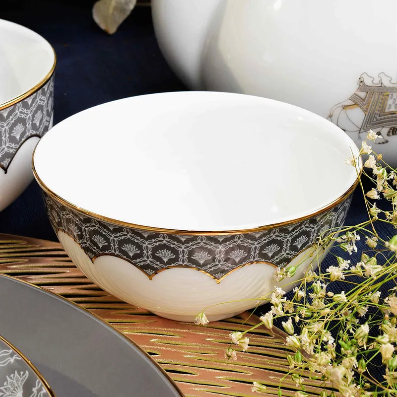 Gilded Legacy 24k Gold Brushed Porcelain Dinner Set (Grey) - 33 Piece Set media 5