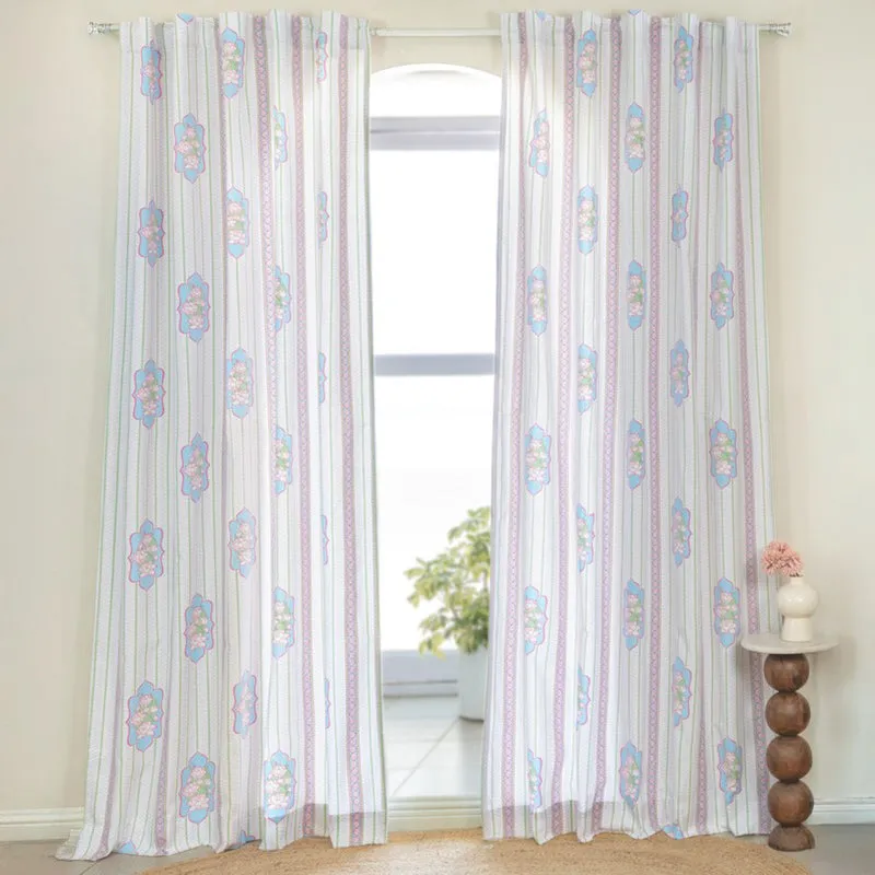 Tranquebar Home Blossom Path Cotton Curtains(Pink,Green) - Set Of Two media 3