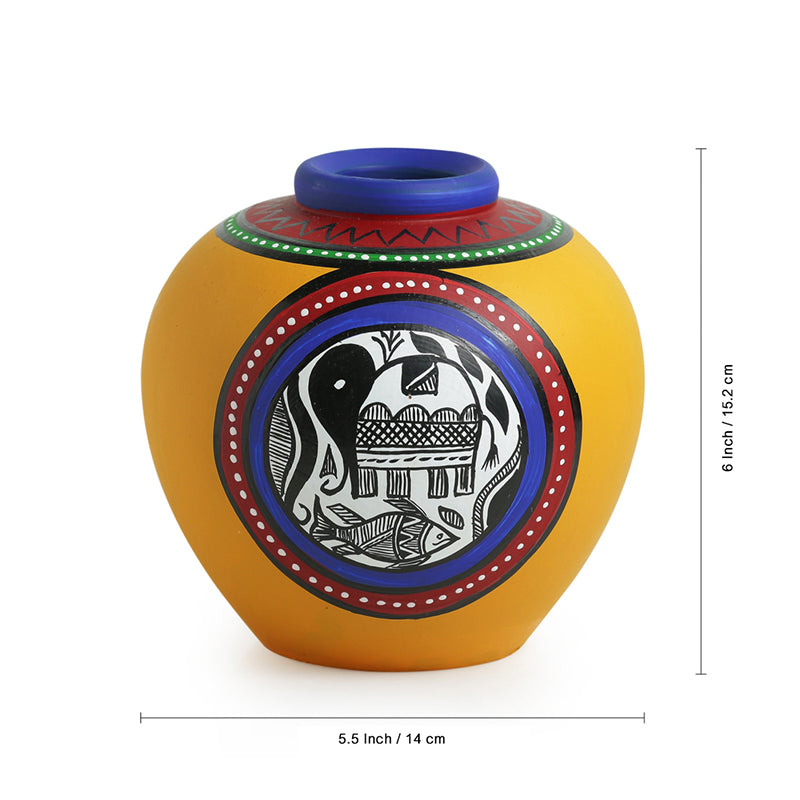 Kapia Warli Handpainted Round Terracotta Vase media 6