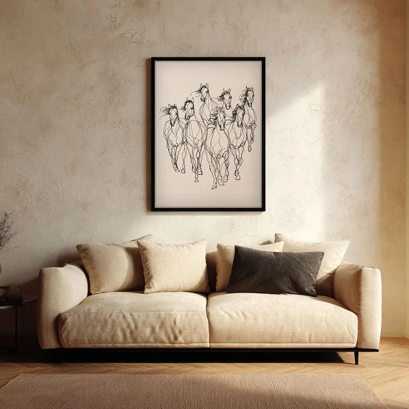 Graceful Horse Lines Wall Painting With Black Frame media 1