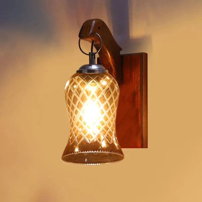 Honey Glow Panel Walnut-Amber Glass Wall Lamp media 8