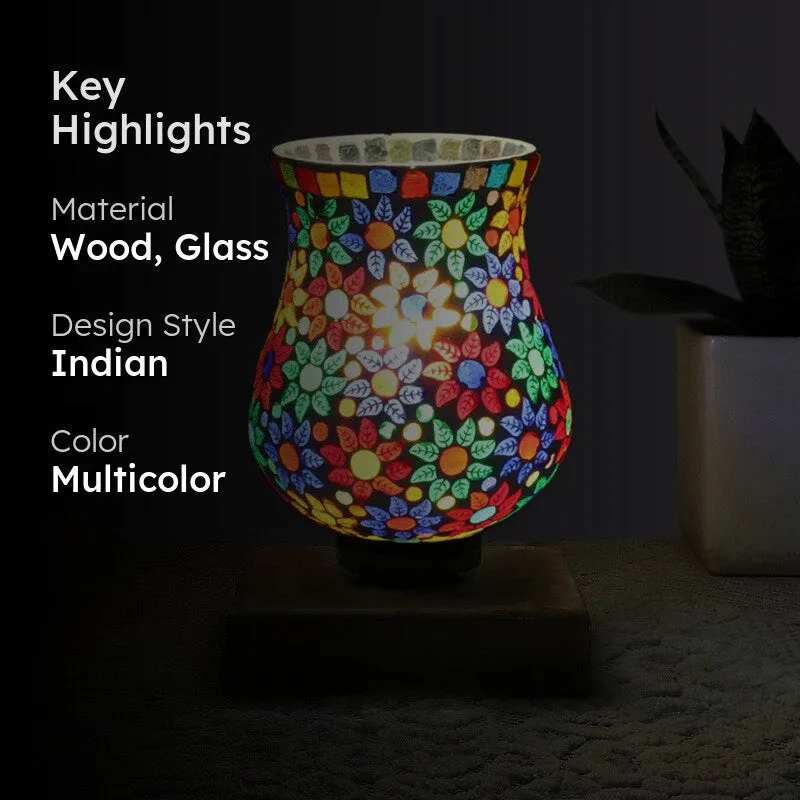 Vimora Mosaic Glass Table Lamp With Wooden Base - Multicolor media 2