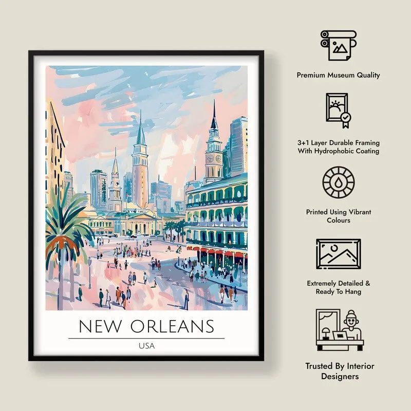 Vintage New Orleans Framed Canvas Wall Painting media 8