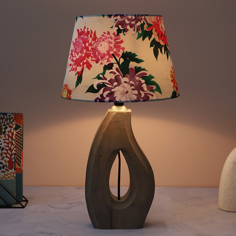 Miyabi Runes Printed Mango Wood Table Lamp - Multicolor