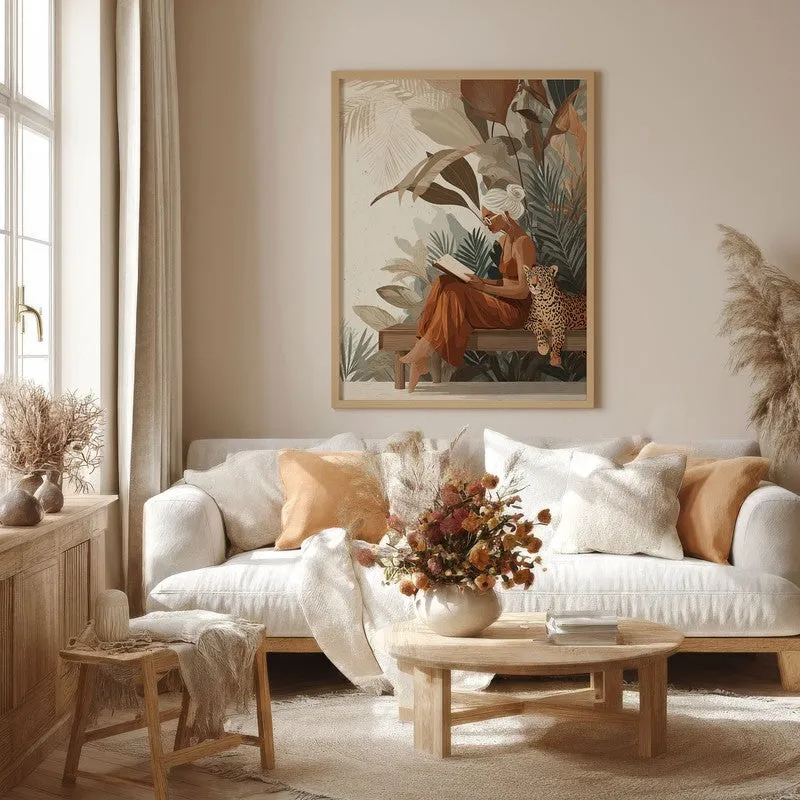 Wild Reading Canvas Wall Painting - Brown Frame media 4