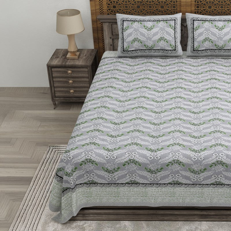 Bloomix Cotton Bedsheet (Grey,Green) - 240 TC media 3