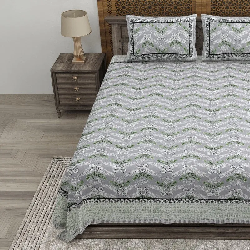 Bloomix Cotton Bedsheet (Grey,Green) - 240 TC media 3