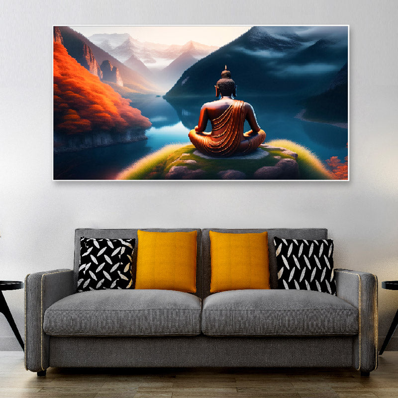 Buddha On Lake Side Canvas Wall Painting