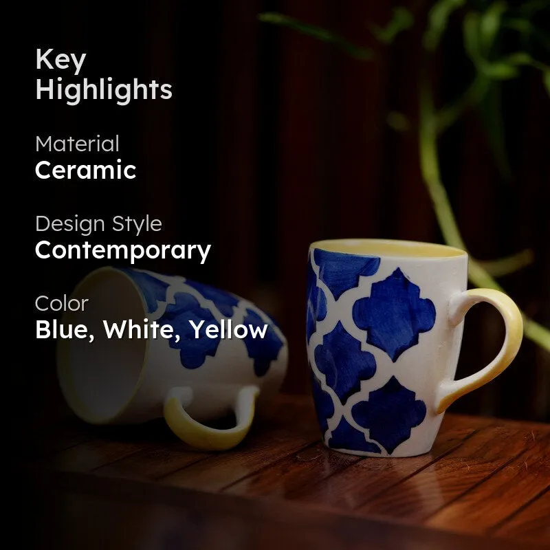 Ceramic Ceramic Coffee Mug (300 mL Each,Blue,Yellow) - Set Of Two media 2