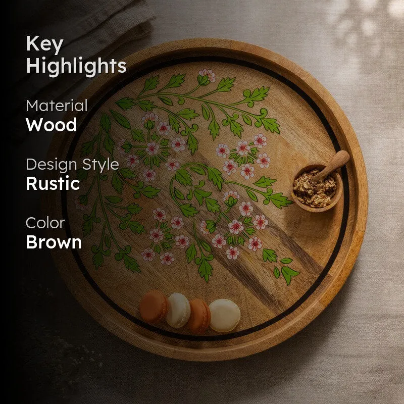BloomCraft Floral Wood Rotating Serving Platter media 2