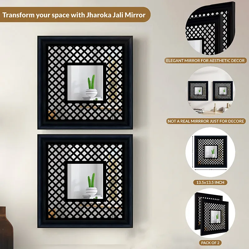 Jharokha View Decorative Wall Mirror (Black) - Set Of Two media 6