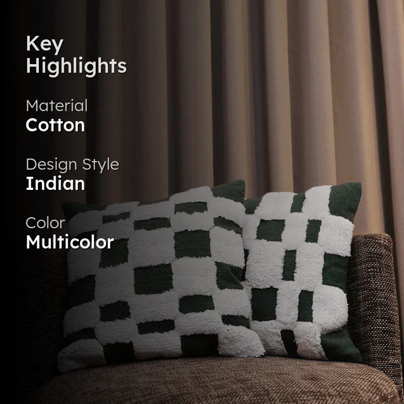 Cushy Checkers Tufted Cushion Cover (Black & White) - Set Of Two media 2