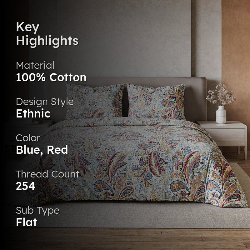 Duna Boheme Floral Cotton Bedsheet (Red) - 254 TC media 2