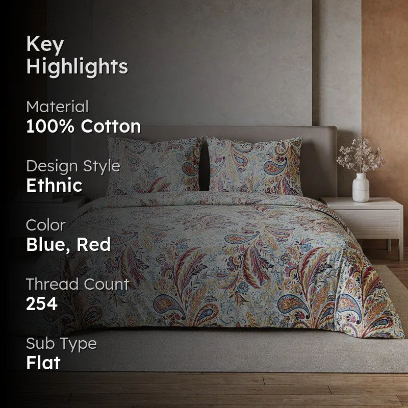 Duna Boheme Floral Cotton Bedsheet (Red) - 254 TC media 2