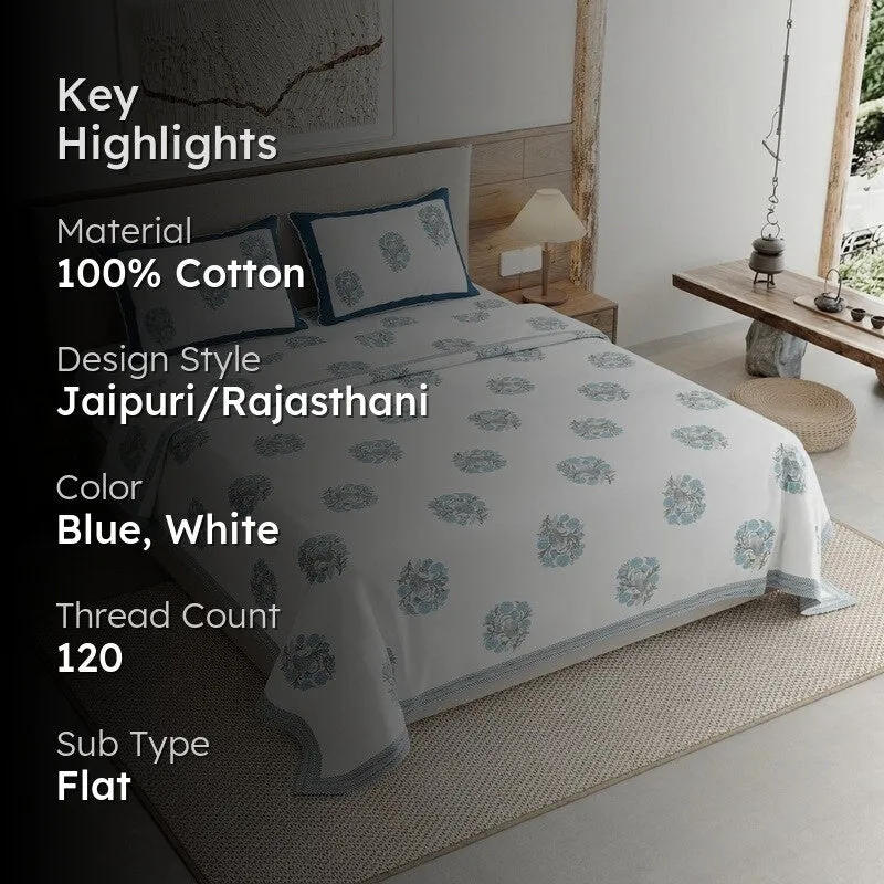 Royal Rang Cotton Bedsheet (Blue,White) - 120 TC media 2