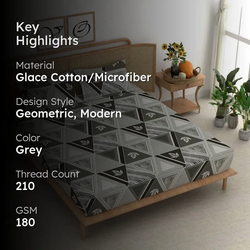 Nora Printed Microfiber Bedsheet (Carbon Grey) - 180 GSM media 2