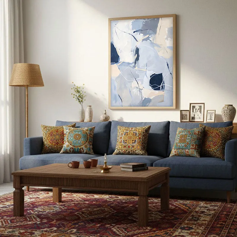 Cobalt Flux Framed Canvas Archival Canvas Wall Painting - Natural Brown Frame media 3